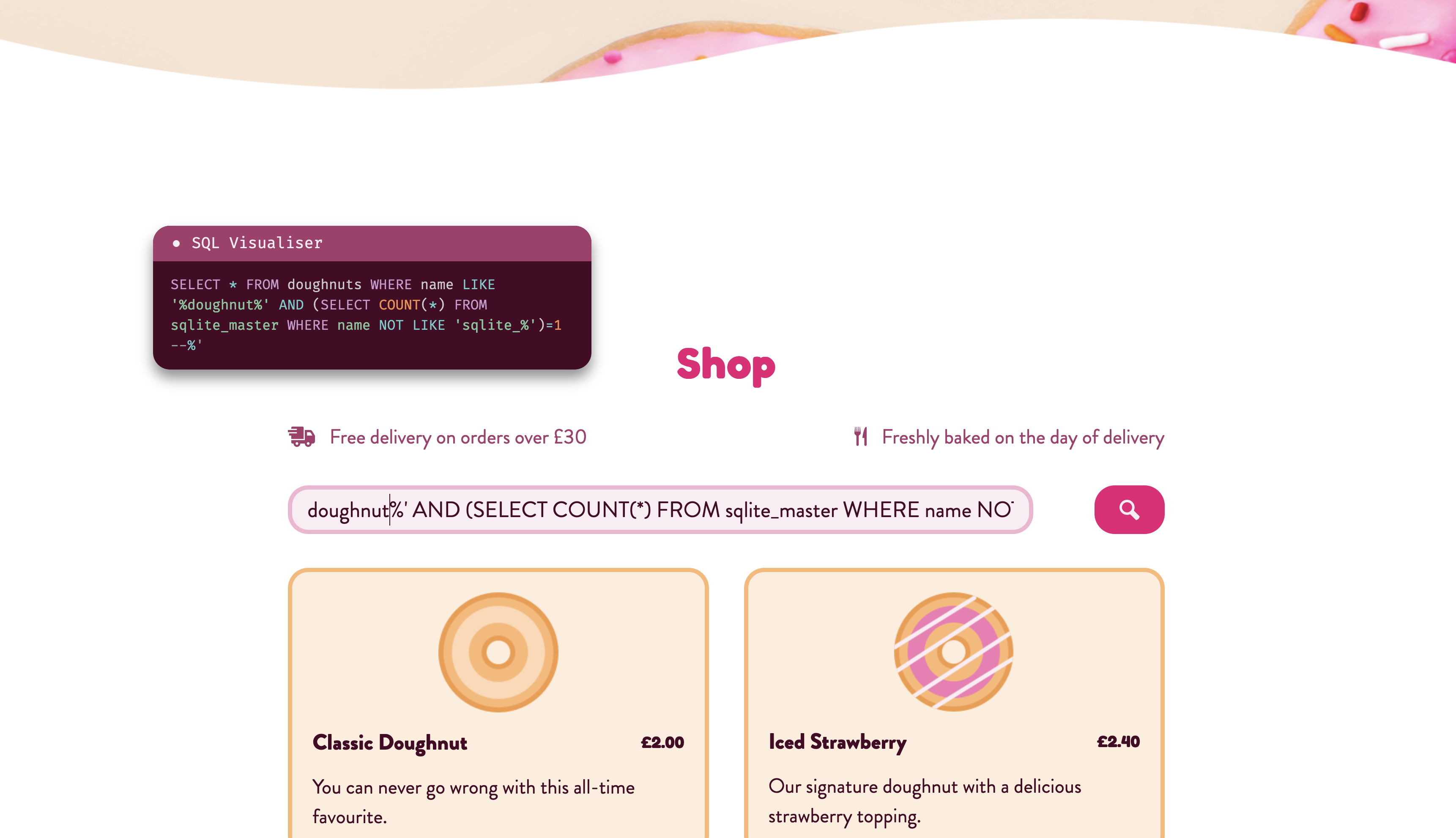 SQLI demo:
Doughnut Pirate