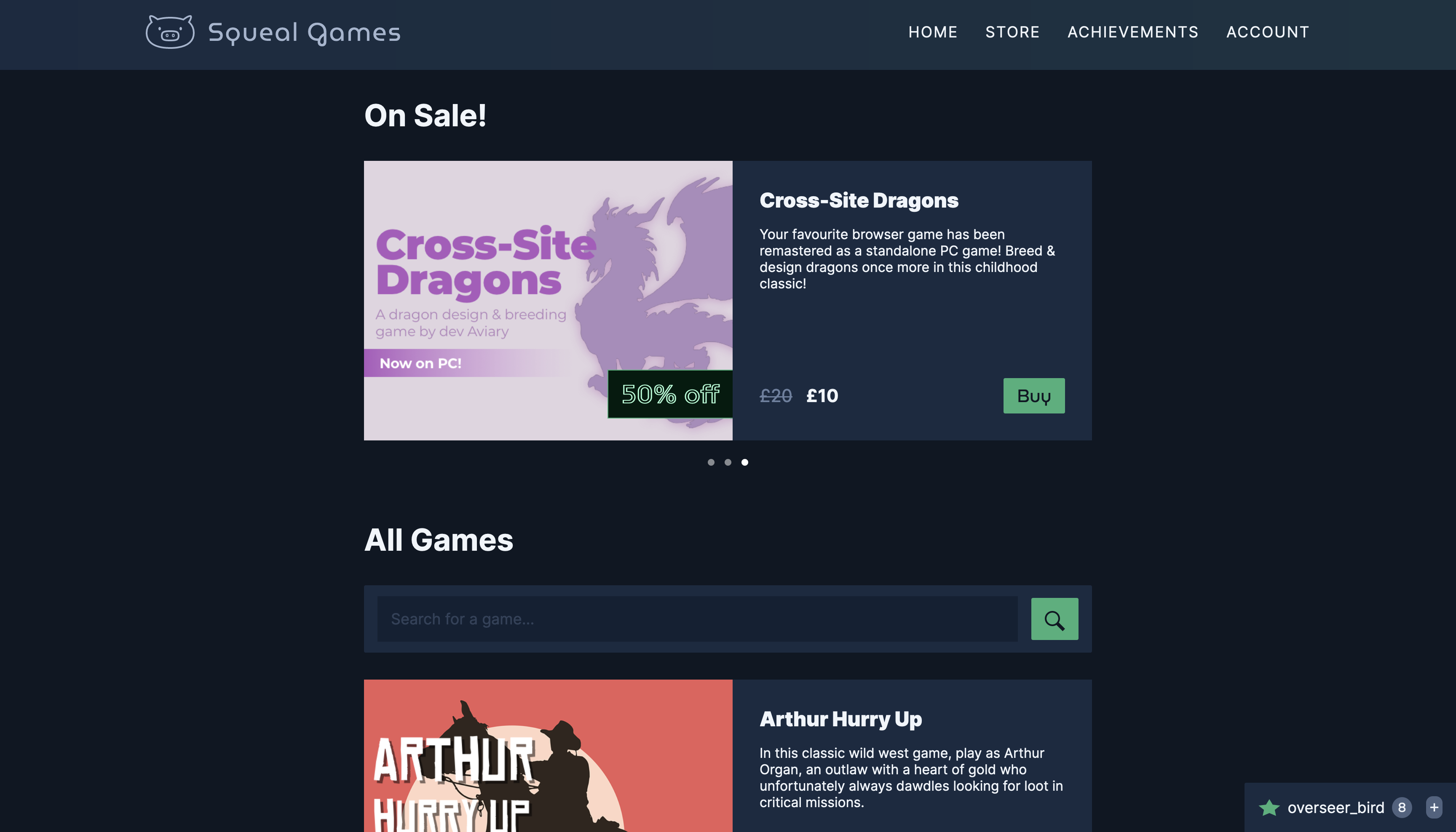SQLI playground:
Squeal Games store page