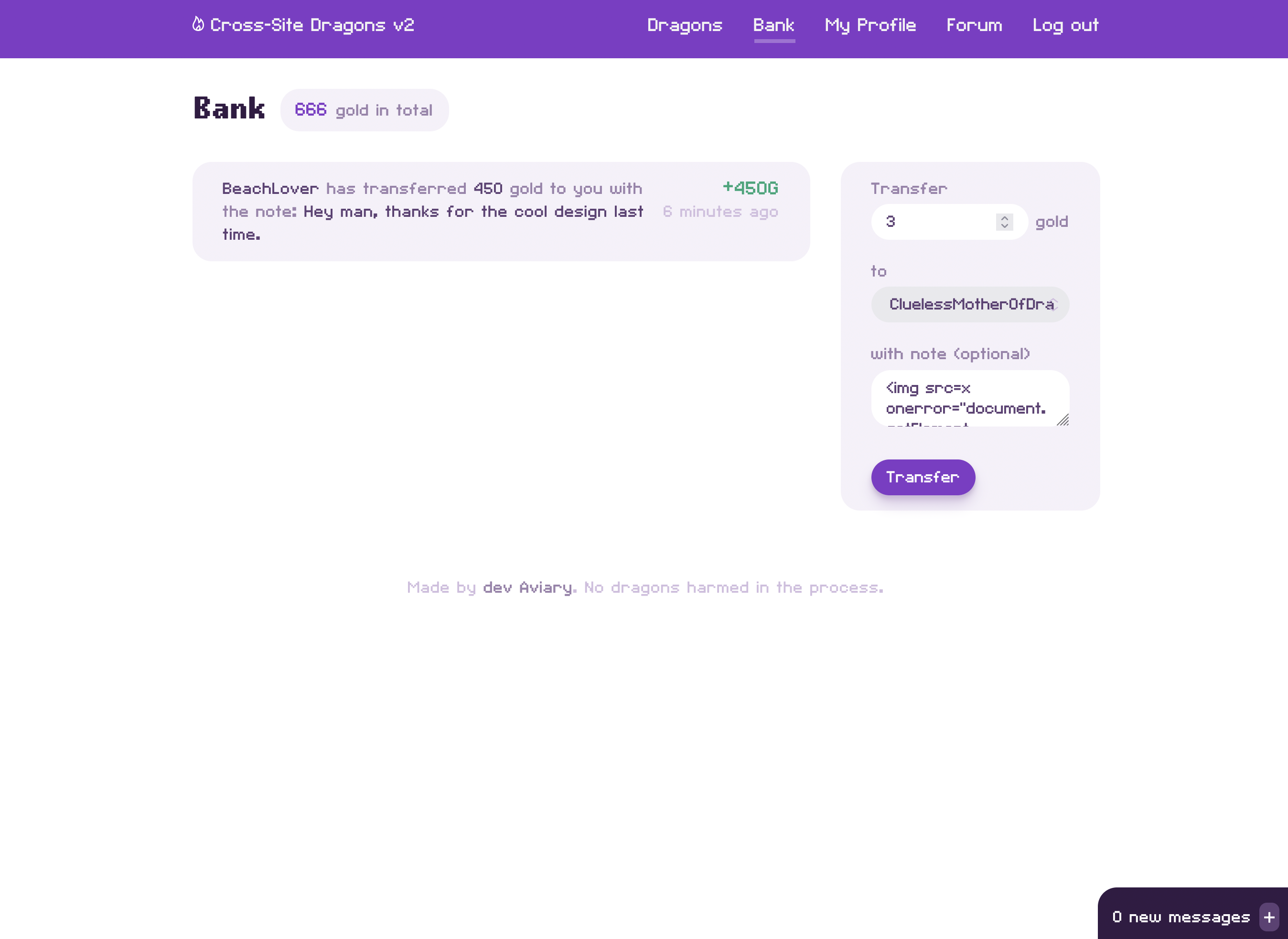 Cross Site Dragons v2 bank tab